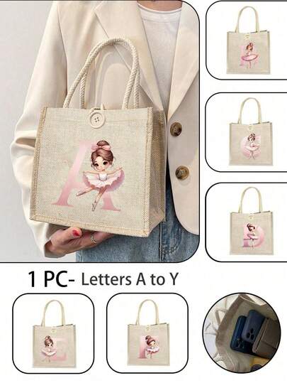 1 Piece Pink Floral Letter Printed Handbag Holiday Gift Bag Storage Bag Shopping Bag Multifunctional Lightweight Daily Travel Vacation Outdoor Shopping Supermarket Holiday Classic Simple Solid Color Cute Cartoon Gift Daughter Fashion Small Bag Casual Bag Travel Accessories Student Girl Bag