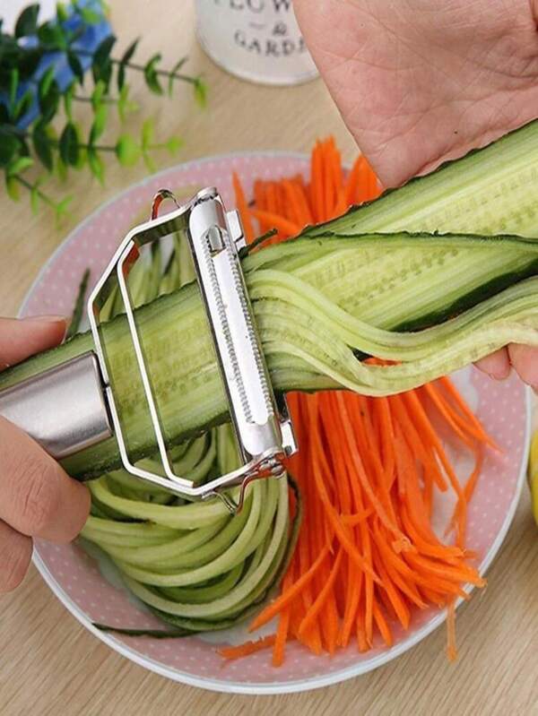 1PC Multifunctionele dubbelzijdige schaafmachine van roestvrij staal, fruit- en groentesnijder, multifunctionele groentesnijder voor in de keuken, vier-in-één fruitschil- en veegmachine, anti-blessure hand- en handbeschermingssnijder