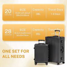 Carry-On Luggage, Black Two-Piece Hard Shell Rolling Suitcase, Expandable And Lightweight, With Universal Wheels, TSA Lock, Suitable For Travel, Business Trip, Hospital Stay, Vacation - màu đen - Xem 3