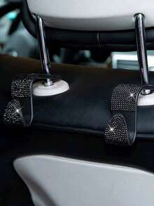 Rhinestone Car Seat Headrest Hook, Hidden Design, Automotive Back Seat Hanger - Black - View 6