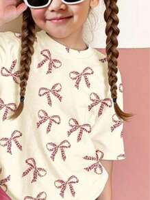 2pcs/Set Girls Summer New Outfit, Includes Beige Round Neck Butterfly Print Short Sleeve T-Shirt + Pink Shorts, Fitted & Comfortable Soft Breathable Girls Casual Outdoor Everyday Wear