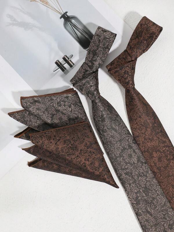 2pcs/Set Men's Fashion Floral & Ditsy Print Tie And Handkerchief Set, Suitable For Hosting Weddings, Galas, Festivals, Business Occasions