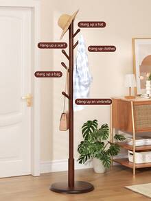 LKZ Solid Wood Coat Rack, Free Standing Tree-Shaped Coat Rack With 8 Hooks, Max Load 40kg, Suitable For Hats, Bags, Clothes And Scarves, Can Be Placed In Bedroom, Living Room, Office And Entryway - Brown - View 7