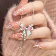 1pc Bow Necklace, Sweet Cool Collarbone Chain Hundred Pendant Jewelry