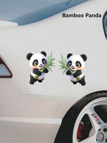 1对可爱熊猫竹子汽车贴纸，卡通个性化刮痕保护装饰贴纸 - 彩色 - 查看 9