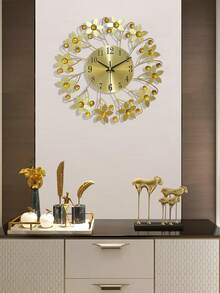 1 件 14 英寸/36 厘米安静铁艺花卉设计水钻装饰挂钟，简约风格电池供电铁艺奢华黑色挂钟，适用于客厅、卧室、入口、学校、办公室、乔迁礼物生日毕业