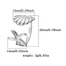 1pc 925 Silver Starfish & Shell Design Ring, Suitable For Summer Beach, Party, Daily Wear, Gift For Friends And Family - Silver - View 4
