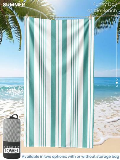 1 pieza Toalla de playa estampada con patrón de rayas verdes y blancas, toalla de baño, toalla de playa de estilo de moda, toalla de baño súper absorbente para baño, natación, fitness, yoga