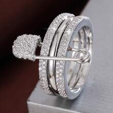 1 件时尚安全别针设计锆石镶嵌女士戒指