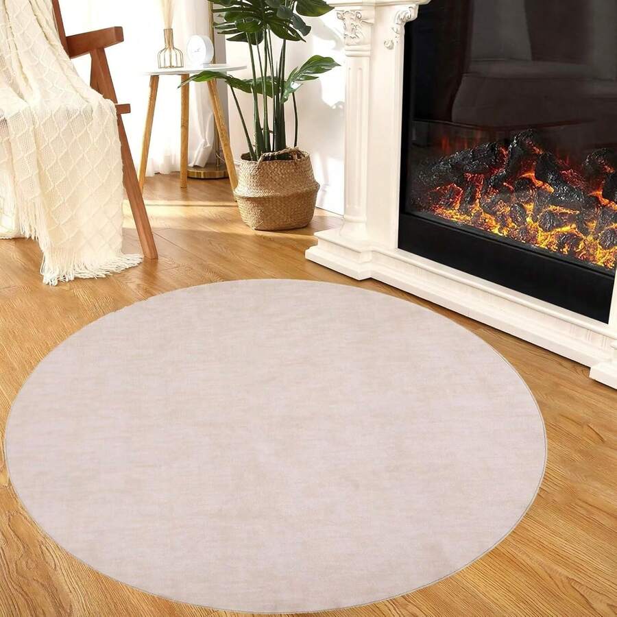 COZYLOOM Door Mat 2x3 Modern Small Rug Indoor Front Doormat Abstract Distressed Floor Mat Non Slip Kitchen Rug Contemporary Carpet Lightweight Foldable Mat Entryway Living Room Doormat, Beige - 4 FT Round - View 1