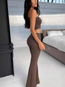 Spring And Summer Women's Sexy Vest Top, Slim Fit Flared Pants Two Pieces Set, Suitable For Daily Wear.