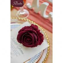 Artificial Pink Flowers, Silk Dusty Pink Fake Flowers For DIY Wedding Bridal Bouquet, Wedding Cake Flowers For Table Centerpieces Birthday Party Baby Shower Home Decoration - 勃根地海軍藍 - 查看 6