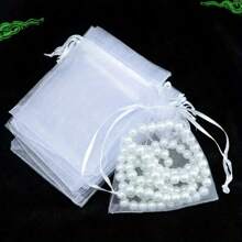 100pcs Transparent Organza Gift Bags, Random Colors, Specially Suitable For Wedding, Party And Valentine's Day, With Drawstring