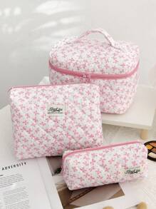 1 set di borse da viaggio e accessori composto da: 1 borsa per cosmetici con fiocco su sfondo bianco, 1 zaino da viaggio, 1 borsa per articoli da toeletta, 1 borsa per biancheria intima, 1 borsa per assorbenti igienici, custodia per cuffie, tappi per le orecchie, cuffie, caricabatterie, rossetto, cosmetici, profumo, prodotti per la cura della pelle, decorazione per la casa. Adatto per madri, studenti, donne, chiavi, regali per le vacanze
