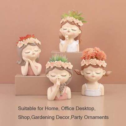 1/4 Piece Of Cute And Small Fairy Flowerpot Desktop Decoration, Realistic Desktop Cartoon Resin Succulent Flowerpot, Flower Vase Decoration, Decorative Decoration, Very Suitable For Indoor And Outdoor Use, Christmas, Easter And Other Festival Atmosphere Decoration, Festival Gift Home Decor Room Decor Glass Vase