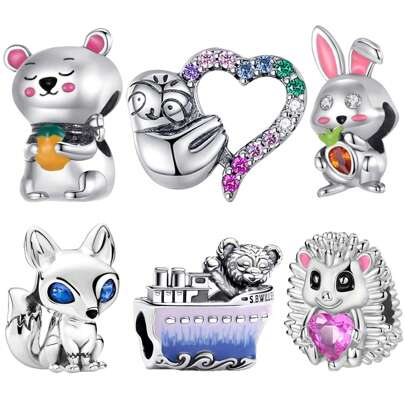 PARCOM 1 Piece Silver-Plated Animal Series Beaded Fashionable Charm, Multifunctional DIY Bracelet & Necklace Jewelry Accessory, Suitable For Daily Wear And Gift Giving, Perfect Jewelry Bracelet Ornament, Gift For Birthday, Festival