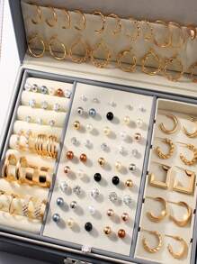 102 Pieces Of Fashionable Women's Earring Jewelry Set-Lovely Simple Style, Zinc Alloy Earrings With Faux Pearl And Artificial Rhinestones, Daily And Party Wear Earrings-(No Box)
