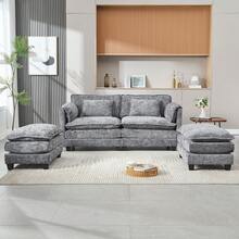 Cómodos muebles de chenilla para sala de estar, construcción sólida, la estructura general del sofá es estable, reposabrazos desmontables, dos reposapiés y sofá de dos plazas con bolsillos laterales (gris + chenilla) - Gris - Ver 2
