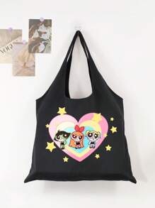 THE POWERPUFF GIRLS Borsa a tracolla pieghevole minimalista e versatile con stampa carina di agente di polizia donna, borsa casual in tela resistente e portatile