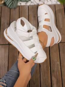 Women Platform Wedge Sport Sandals, Waterproof Closed Toe Gladiator Sandals, Fashion Hollow Chunky Sole Magic Tape Casual Shoes, Summer Elevator Comfort Sandals, Round Toe Soft Leisure Walking Shoes, Women Party Essential Comfy Wedge Sandals, Solid Color Thick Bottom Sandals For Ladies