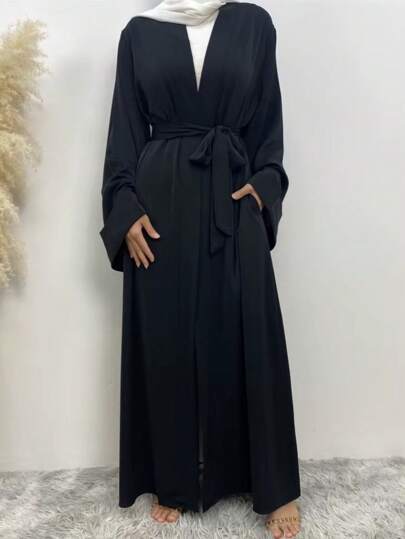 Dam Ramadan Abaya Muslimsk Böneklänning Kaftan Dubai Islamisk Lös Maxi Korsett Midjeband Smock