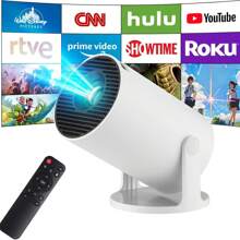 Proyector mini inteligente HY300 Pro+ con Android 11 | Compatible con 4K/1080P, WiFi6 y BT 5.0, teatro en casa portátil con corrección de nivel automático, proyector de cine para exteriores (Blanco, enchufe europeo)