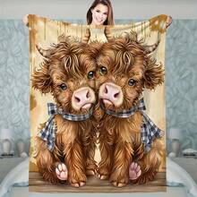 Cozy Highland Cow Print Throw Blanket - Soft, Reversible & Versatile For Couch, Bed, Office, And Outdoor Use - Perfect Gift Idea - 彩色 - 查看 1