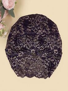 1pc Muslim Lace Cap With Rhinestones, Breathable And Versatile For Covering Grey Hair - Multicolor - View 3