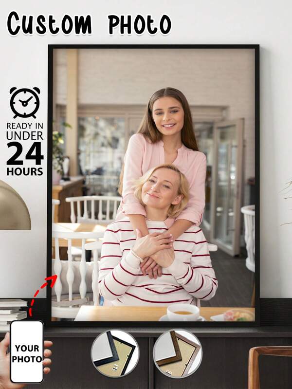 1 Pc, Optional Frame, Custom Canvas Painting, Personalized Photo Poster, HD Printing, Preserving Memories, Mother's Day Gift, Saving Beautiful Moments, Birthday Party, Anniversary, Unique Perfect Art Gift