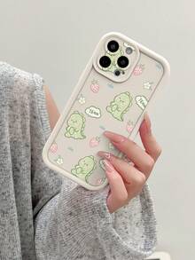 1 件超可爱绿色恐龙图案米色沙纹加厚防震手机壳，适用于 Apple///Redmi/Infinix/Vivo 防水防摔防刮 - 米色 - 查看 8