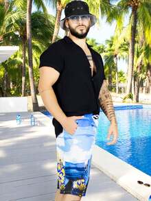 Short Playa y Alberca Hombre Estampado Traje Baño con Forro