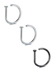 1Pc/3Pcs Women Fake Piercing Nose Ring Hoop Septum Non Piercing Nose Clip Rock HipHoop Stainless Steel Fashion Punk Body Jewelry