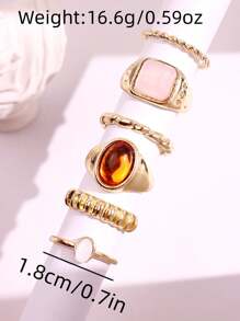 6 pièces/set Bague en pierre géométrique scintillante unique, élégante et minimaliste de luxe. Bijou pour femmes