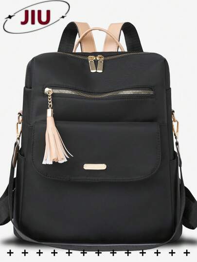 女士防盗流苏复古双肩包，多功能时尚日常包，多口袋轻便旅行包，大容量简约双肩包，方便实用，适合学生、护士、教师、商务人士、旅行、通勤、购物、办公、约会、徒步、训练、工作等各种场合，也是生日礼物和节日礼物的理想之选。