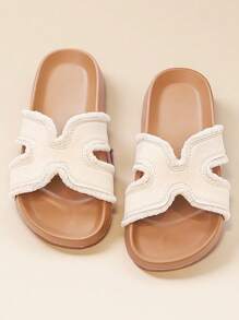British Style Fashion Kids Sandals, Summer New Girls Thick-Soled Shoes, Medium & Large Children Casual Beach Slippers, Versatile Solid Color, Girls One-Piece Thong Sandals, Campus & Outdoor, Student Roman Sandals