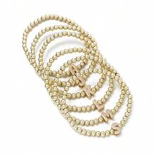 1 件简约黄铜和立方字母串珠弹性手链，适合女士 - 金色 - 查看 3