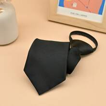 3 Peças/Conjunto Gravata Formal Preta com Listras Diagonais e Zíper, Conjunto de Gravatas para Negócios