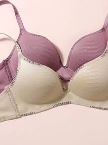 4 Packs Girls Teenager Ribbed Moulded Cup Bra, Letter Printed Teen Underwear, Comfortable And Breathable For Young Girls