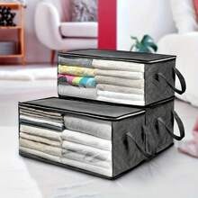 3pcs/1pc/10pcs Non-Woven Fabric Storage Box, Foldable Storage Bag, Dustproof, Safety Zipper Closure, Portable With Side Handle