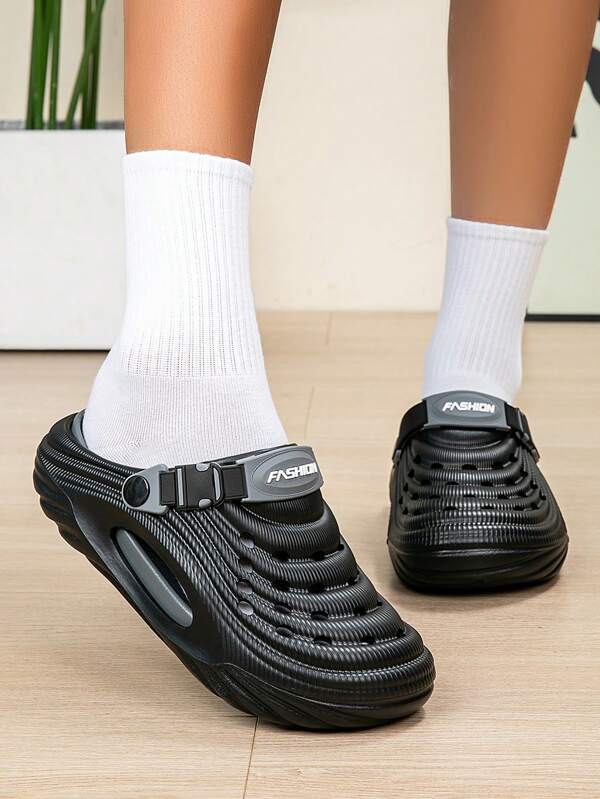 1 Pair Plus Size Women Hollow Out Striped Slip-On Sandals, Summer Beach Vacation