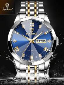 BINBOND BINBOND Men's Watches Rhombus Mirror Original Quartz Watch For Man Waterproof Luminous Stainless Steel Wristwatch Male Date Week