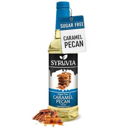 Syruvia Sugar-Free Caramel Pecan Syrup - 25.4 Fl Oz Premium Coffee Flavoring Syrup. 0 Calories, Kosher, And Gluten-Free. Ideal For Drinks, Sodas, Shakes, Desserts, And More.