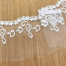 1 码黑白音符图案蕾丝面料边缘带刺绣饰边，适合 DIY 缝纫工艺品和服装制作 - 彩色 - 查看 4