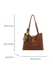 1pc PU Shoulder Bag With Scarf Decor, Large Capacity, Lightweight And Versatile, Suitable For Commuting - Brown - View 7