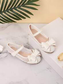 1 Pair Beautiful Bow Knot Decor Resort Style Flats For Girl - White - View 3