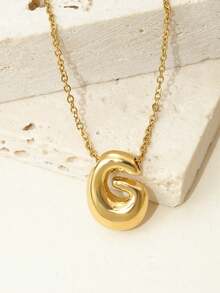 1pc Stainless Steel Asymmetrical Letter & Bubble 3D Pendant Necklace, Fashionable Jewelry Gift For Women - Yellow Gold - View 23