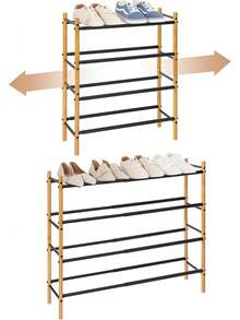 Expandable Shoe Rack, 44 Pairs Stackable Small Shoe Rack, Metal Adjustable Shoes Organizer For Closet, Entryway, Hallway, Garage, Front Door, Shoes Shelves, Black 10 Tier - Bamboo/Black - View 1