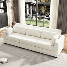 Sofá loveseat, sofá modular, tapizado en pana, con cojines y respaldo desenfundables, sofá moderno, sofá individual, reposapiés, reposabrazos anchos, adecuado para salón, dormitorio, apartamento, beige/gris