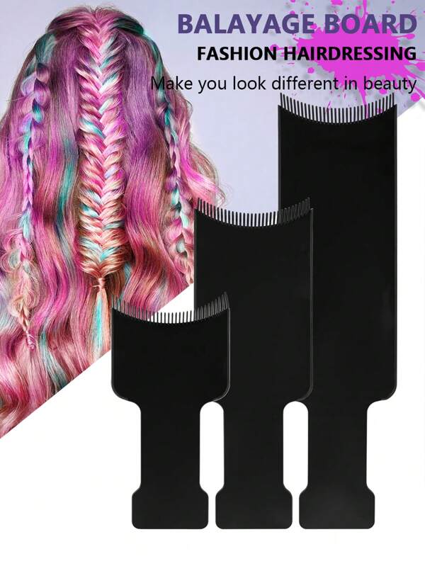 Juego de 3 piezas de tablas de balayage con dientes y cepillo de cabeza plana, kit de teñido de cabello con balayage para coloración, tintura y peluquería DIY