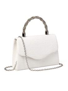 1pc Woven Pattern PU Material Clutch Bag, Embellished With Delicate Rhinestones, Suitable For Carrying By Hand/Wrist, Cross-Body, Applicable For Wedding, Party, Prom, Evening Events